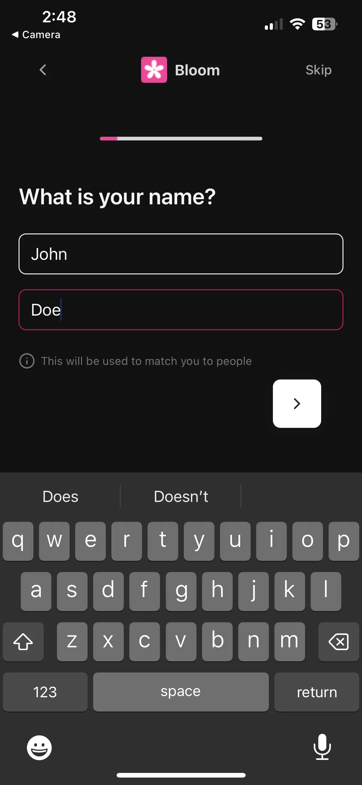 dating app name input