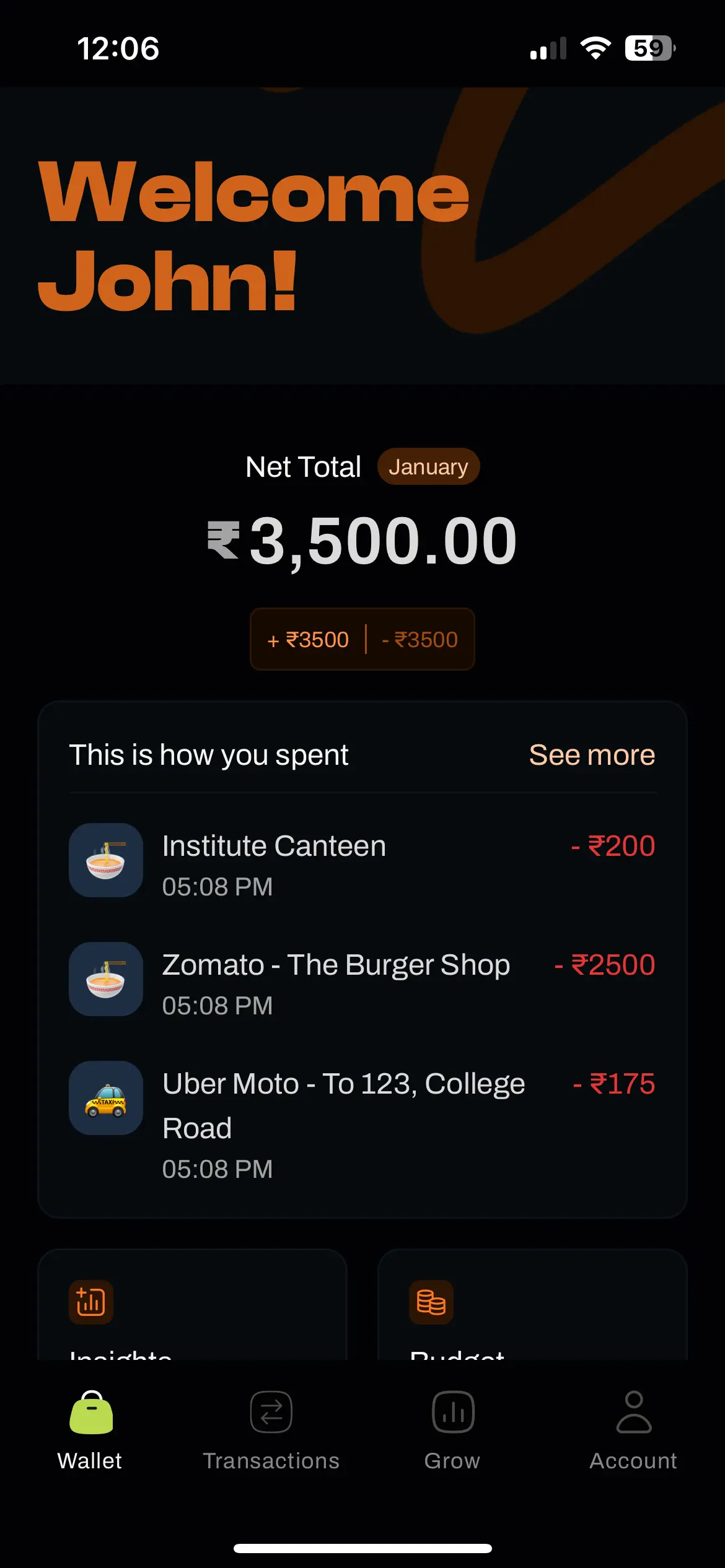 finance app dashboard wallet