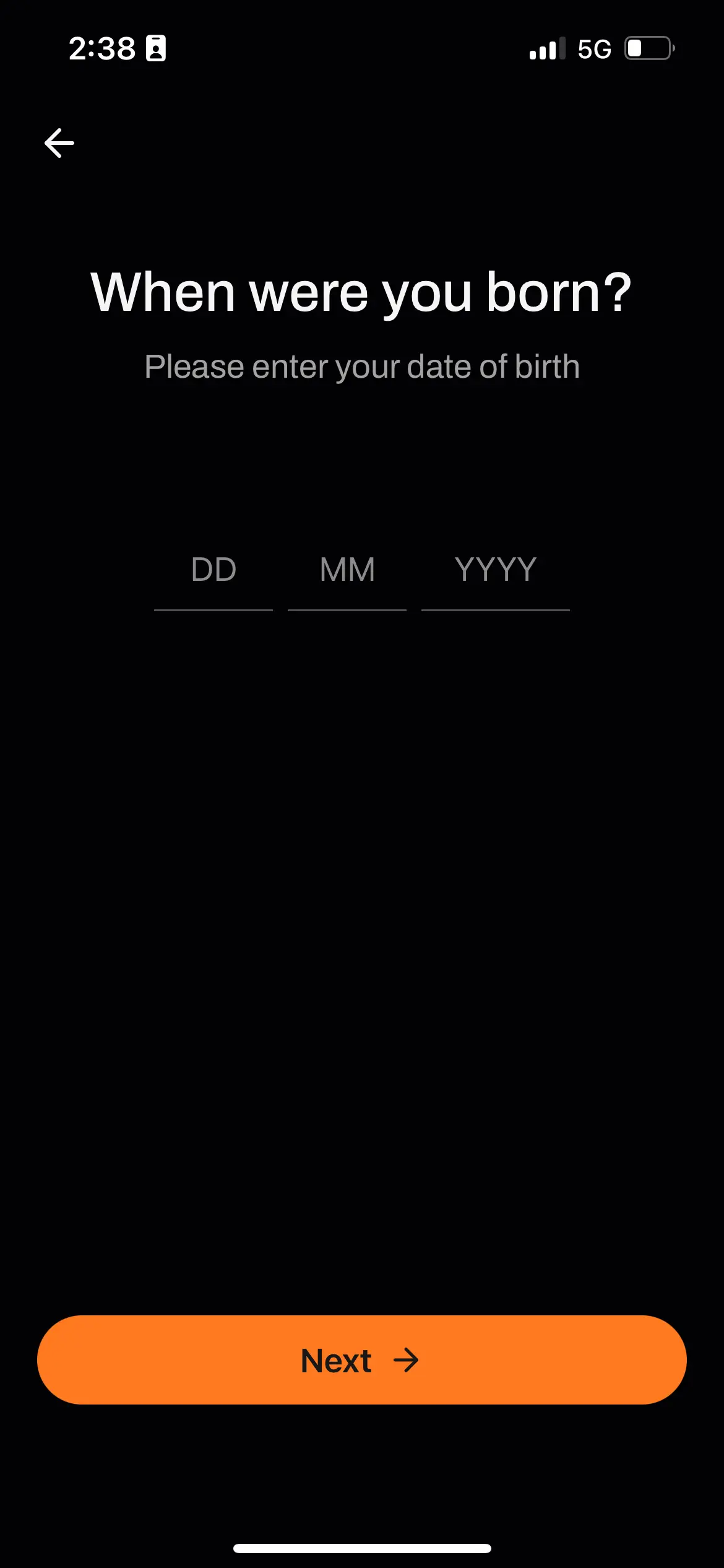 finance app onboarding dob input