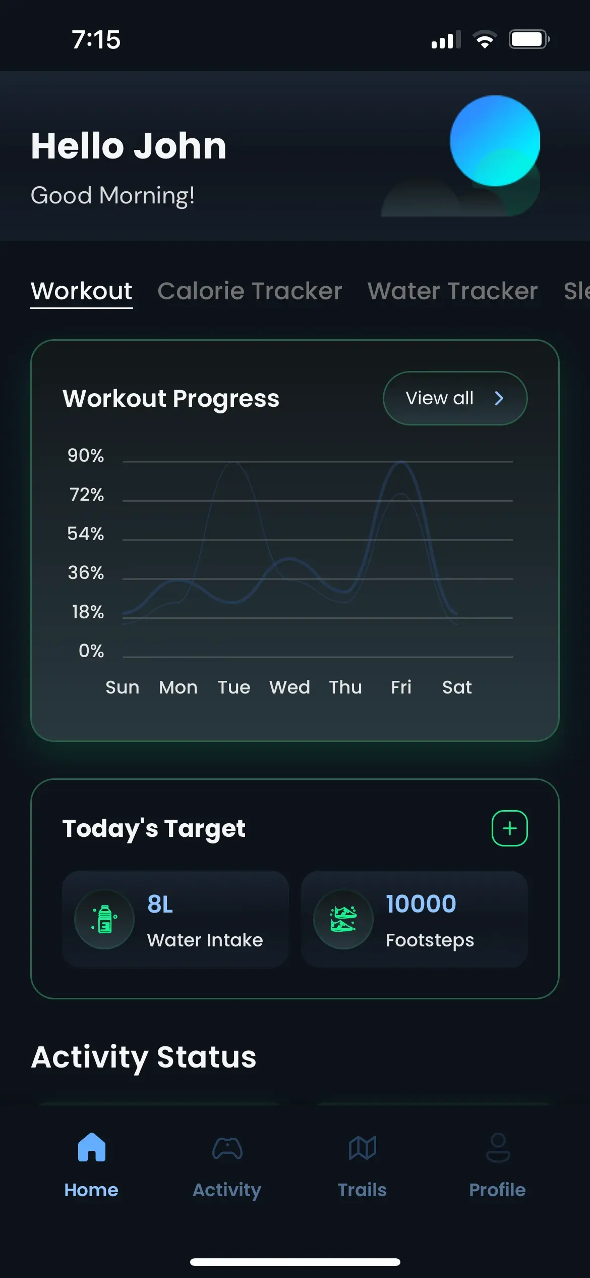 fitness app dashboard