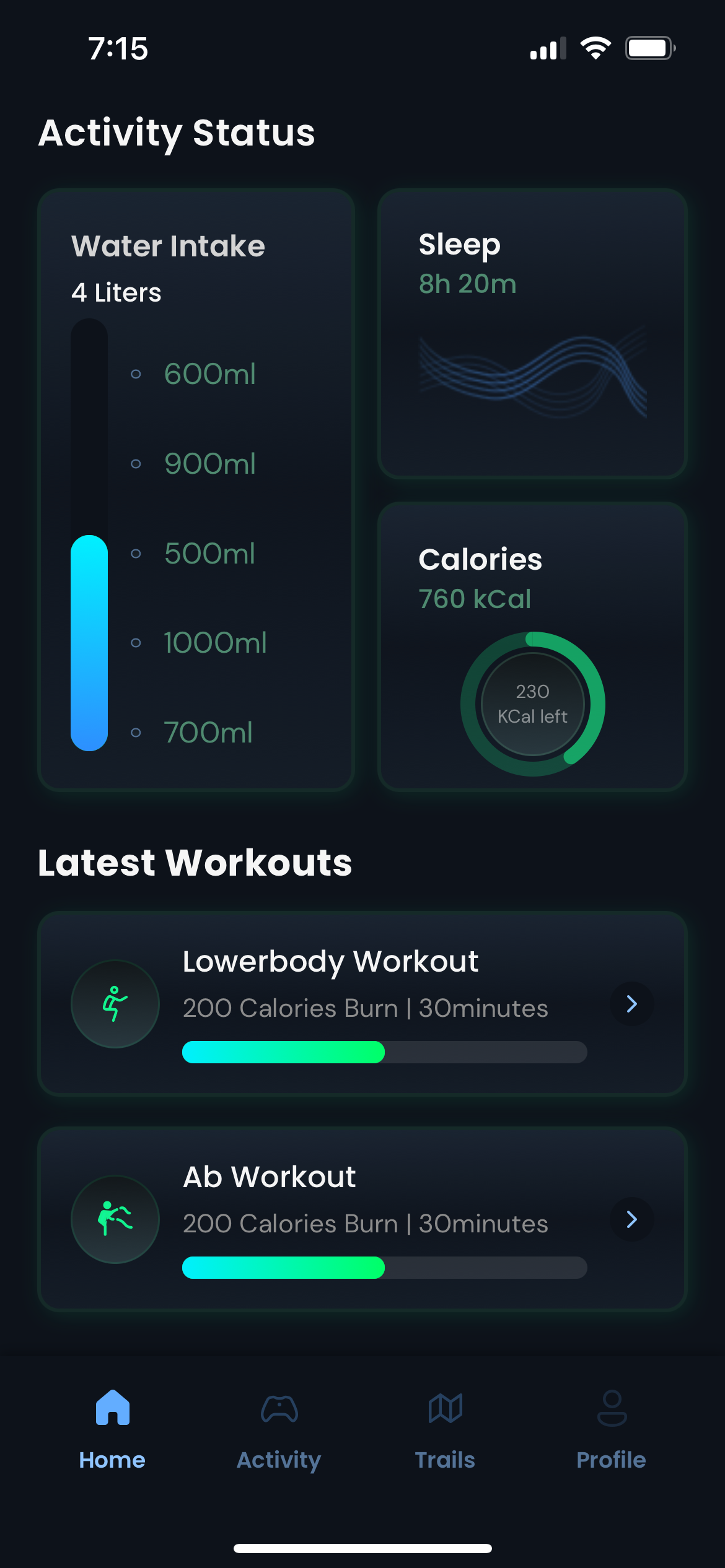 fitness app activity meals