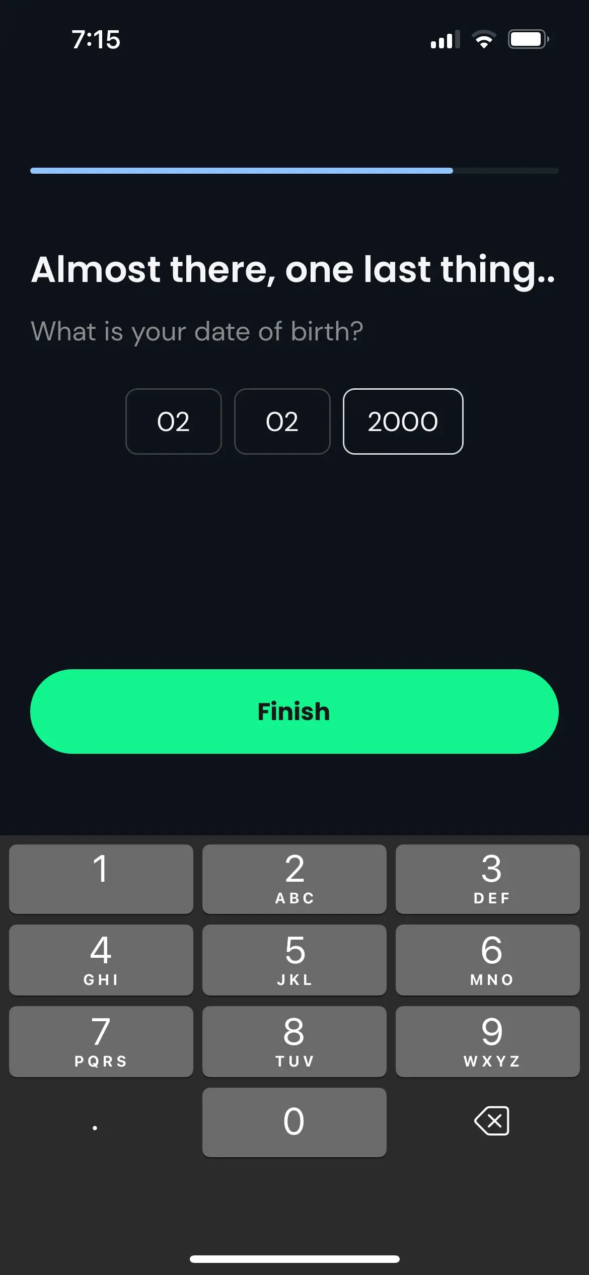 fitness app enter dob