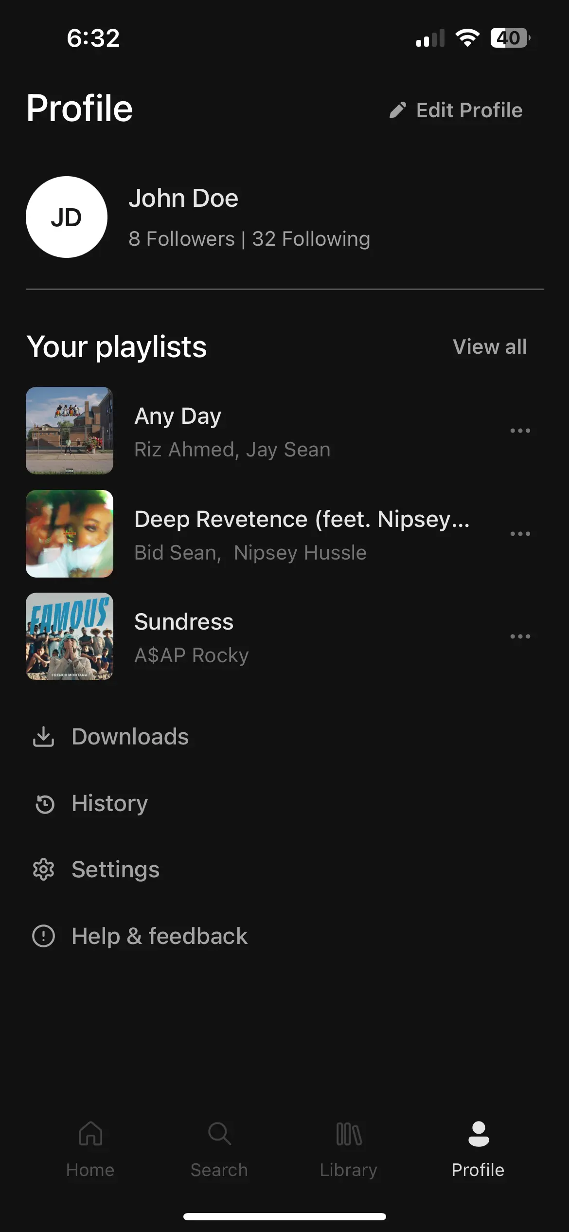React Native Music App Profile