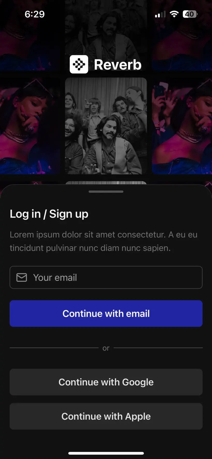React Native Music App Email Input