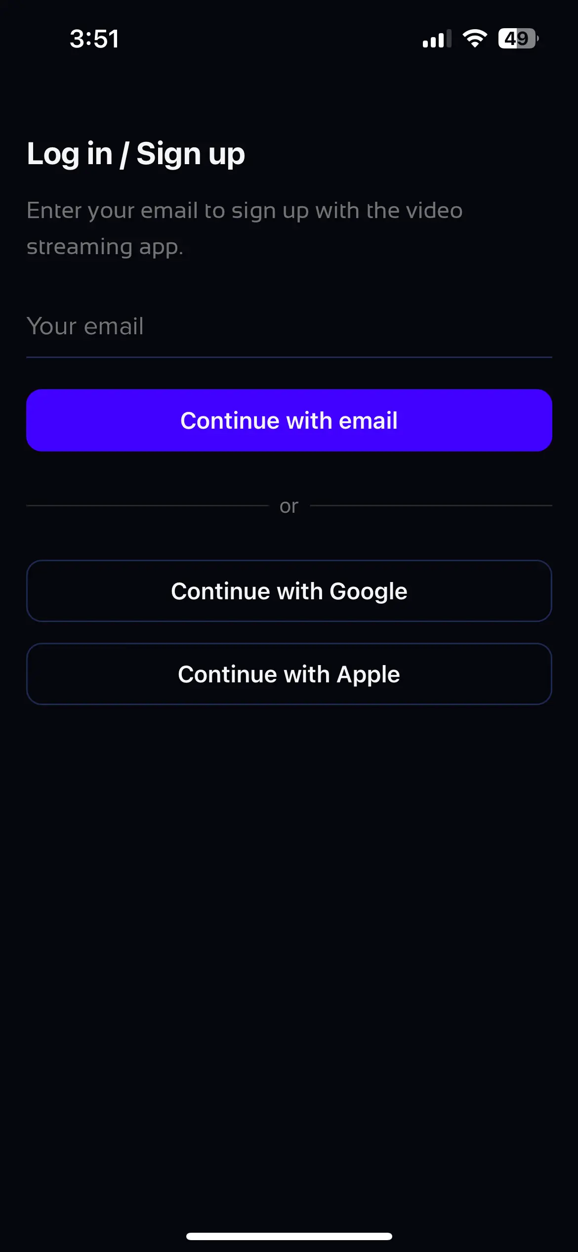 Video Streaming App Login