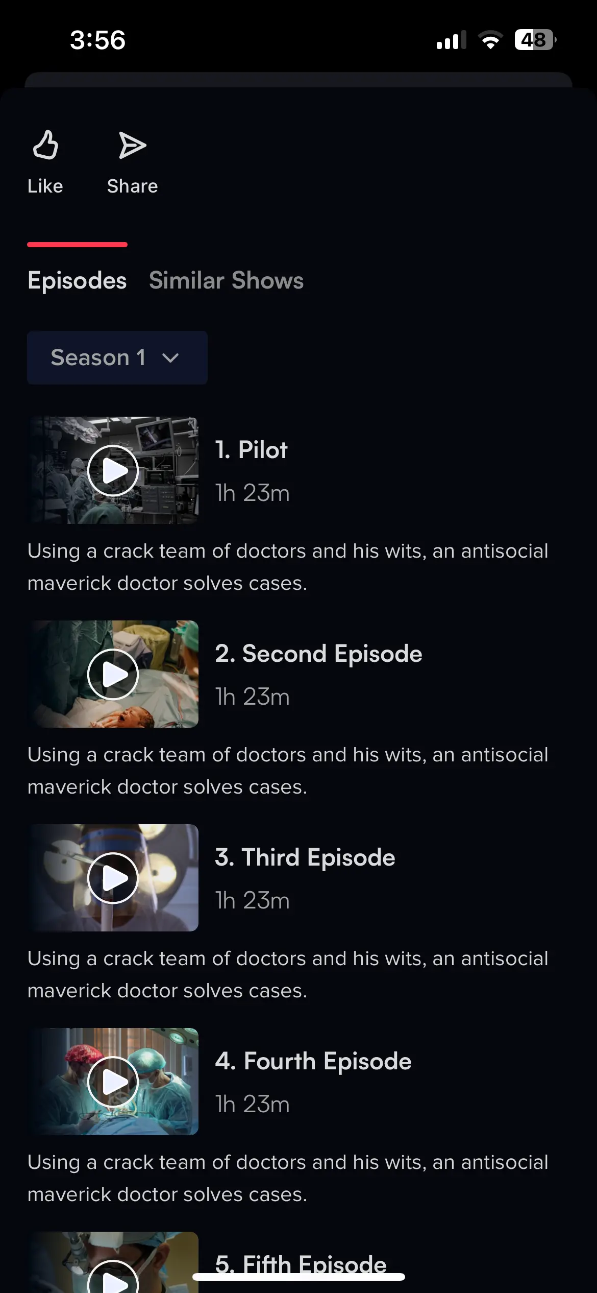 Video Streaming App Episodes Screen