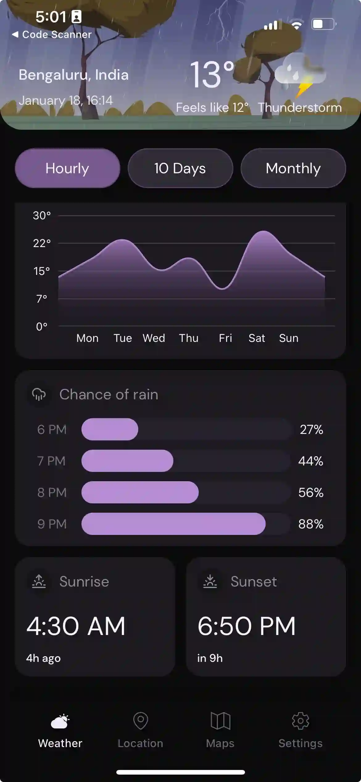 React Native Weather App Home Hours Progress
