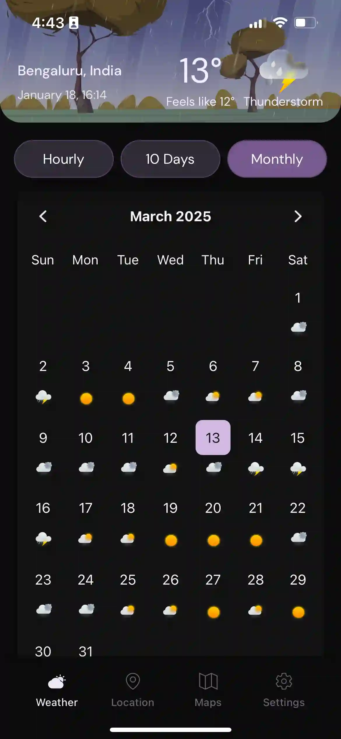 React Native Weather App Home Monthly
