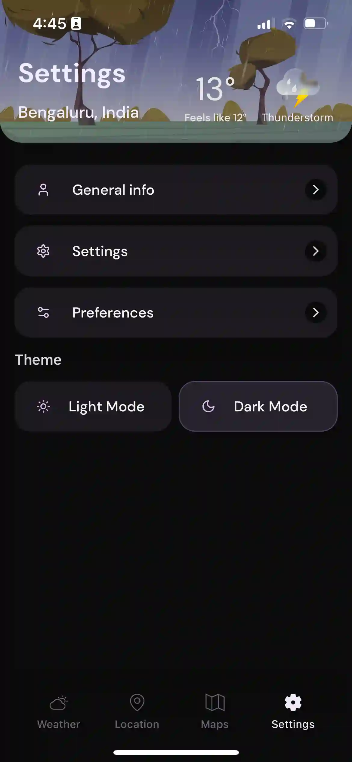 React Native Weather App Settings